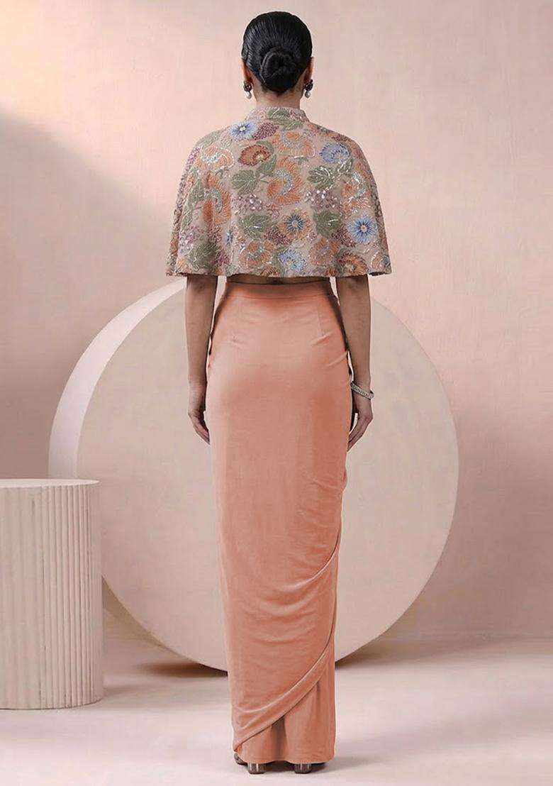 Grey Printed Crepe Fusion Set - Indya