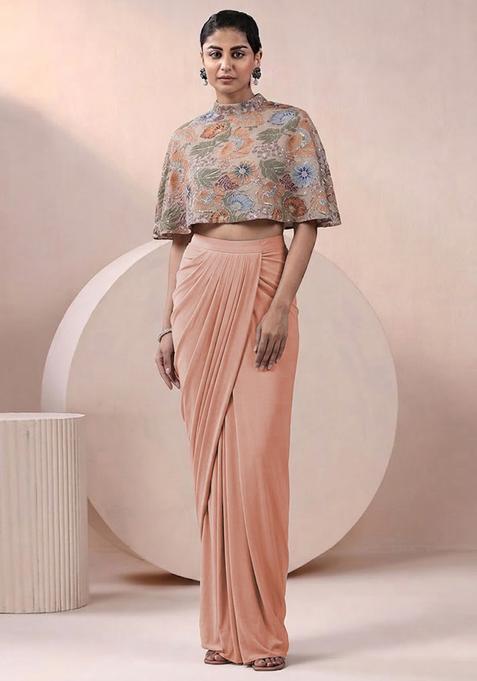 Grey Printed Crepe Fusion Set