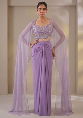 Lavender Purple Printed Crepe Fusion Set