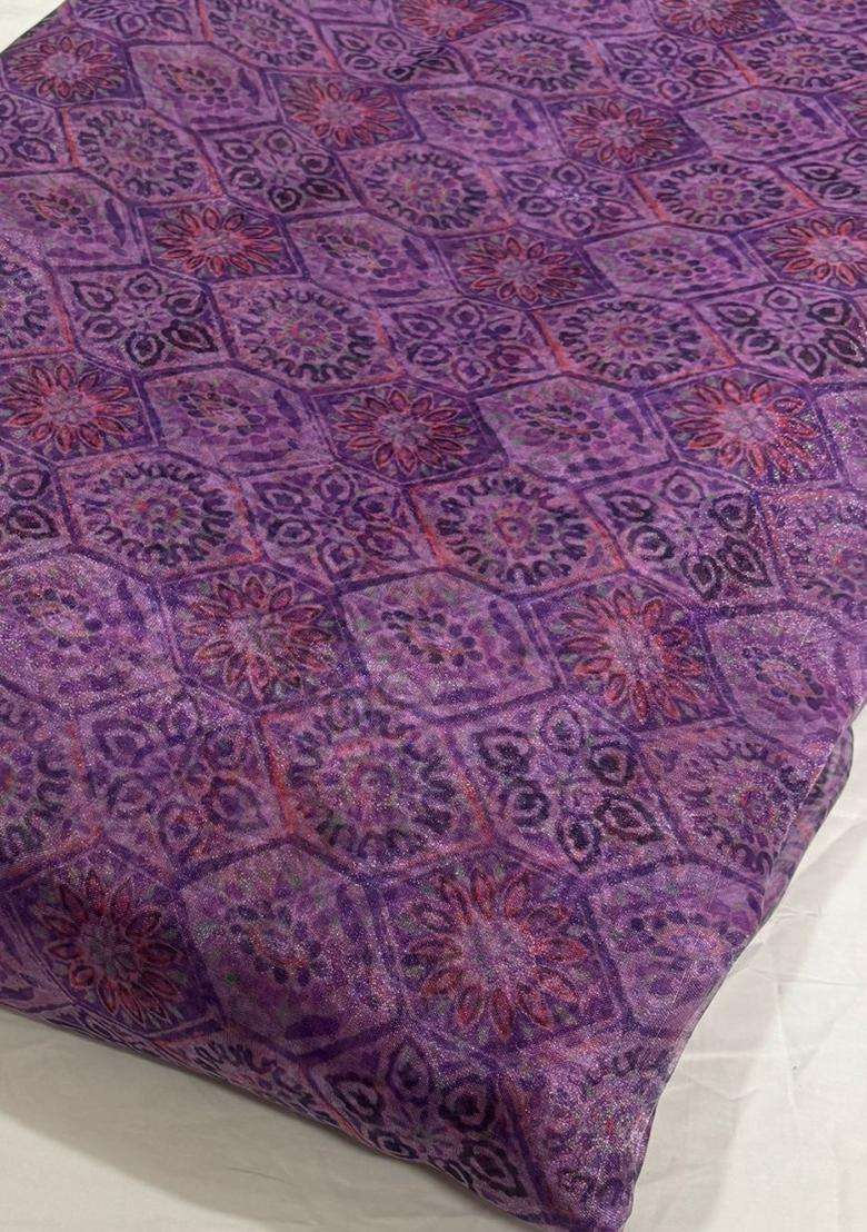 Deep Violet Printed Organza Fusion Set - Indya