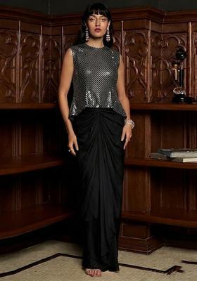 Jet Black Embroidered Georgette Fusion Set
