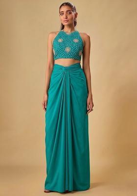 Blue Printed Crepe Fusion Set