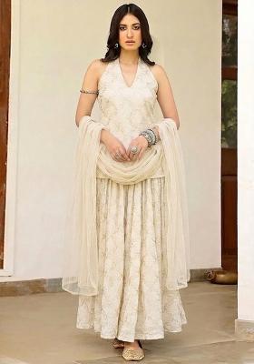 Ivory Zari Embroidered Chanderi Sharara Set