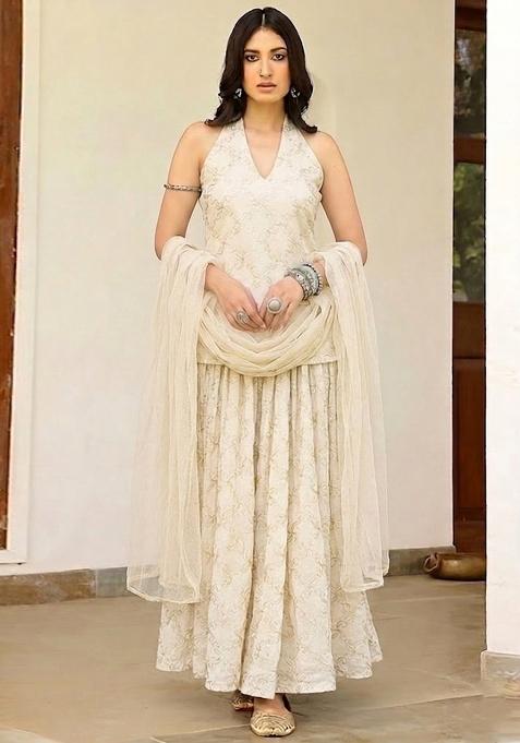 Ivory Zari Embroidered Chanderi Sharara Set