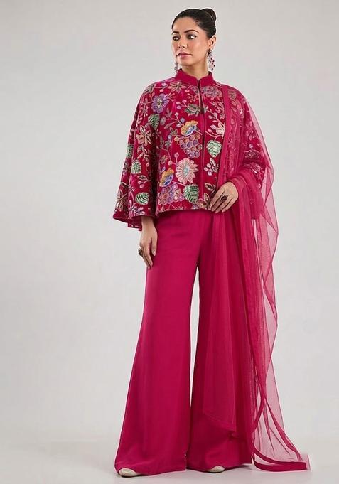 Magenta Printed Crepe Fusion Set