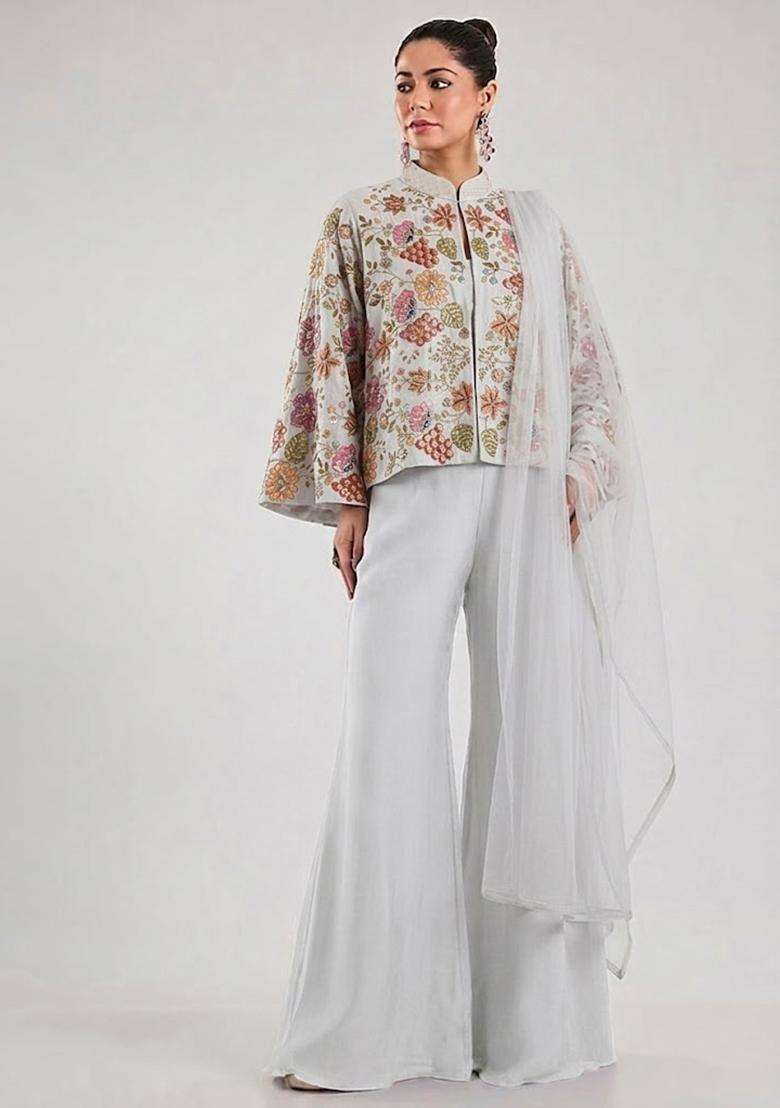 Grey Printed Crepe Fusion Set - Indya