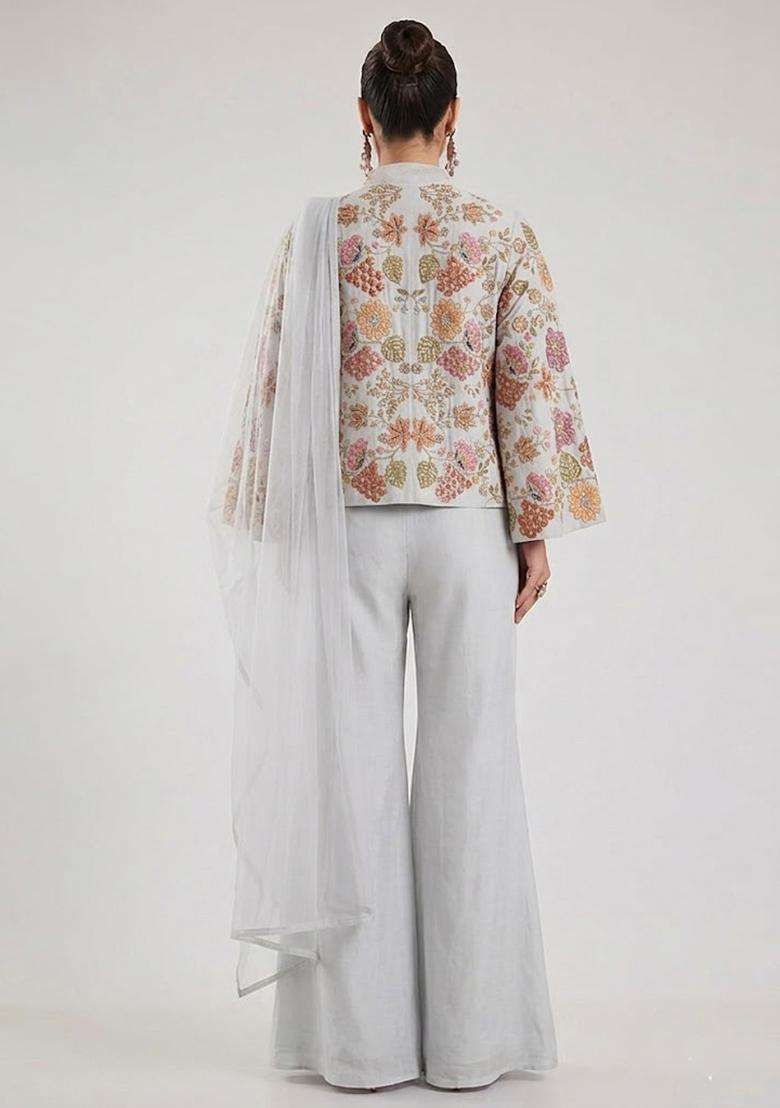 Grey Printed Crepe Fusion Set - Indya