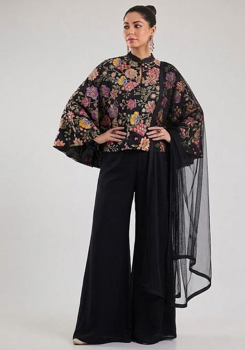 Black Printed Crepe Fusion Set