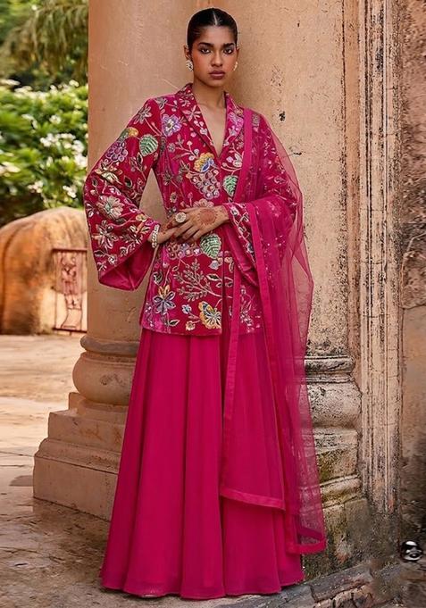 Magenta Printed Crepe Fusion Set