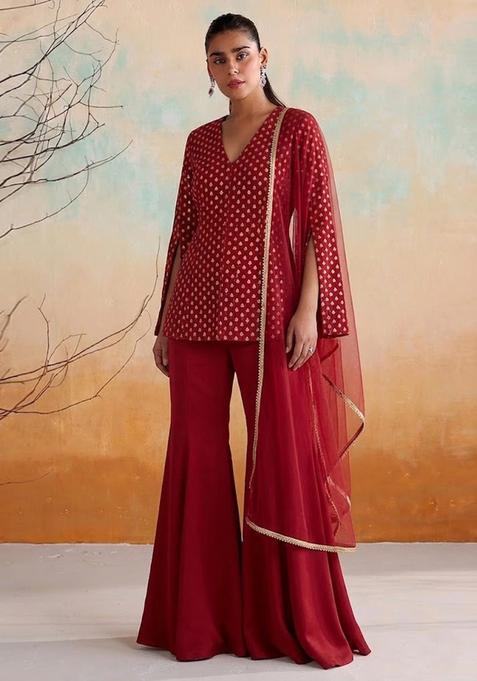 Crimson Red Chanderi Fusion Set