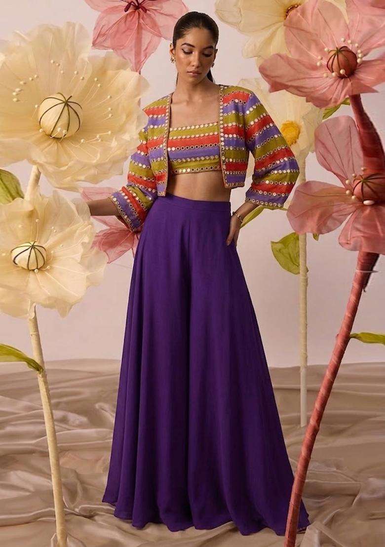 Royal Purple Printed Organza Fusion Set - Indya