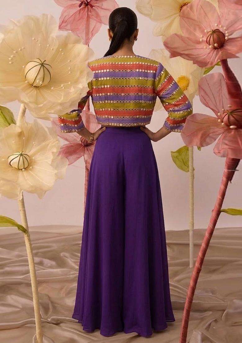 Royal Purple Printed Organza Fusion Set - Indya