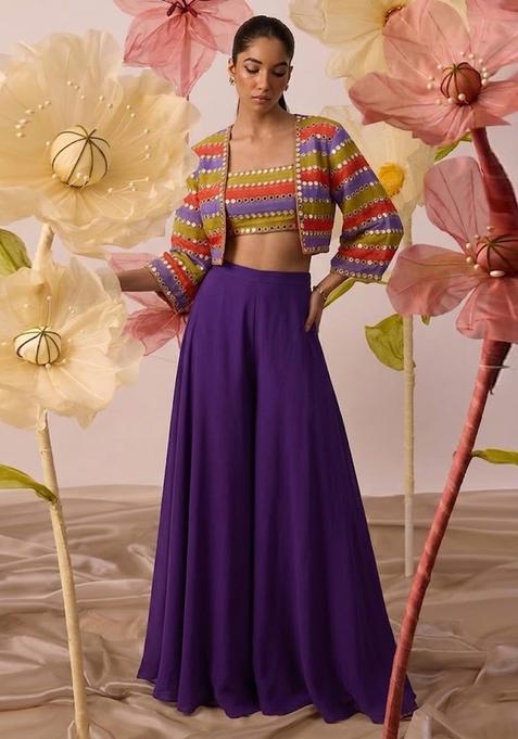 Royal Purple Printed Organza Fusion Set