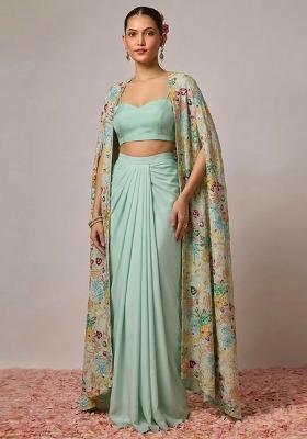 Mint Green Printed Crepe Fusion Set