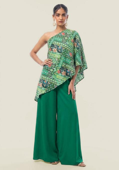 Emerald Green Printed Crepe Fusion Set