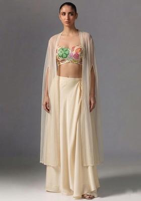 Cream Printed Poly Blend Fusion Set