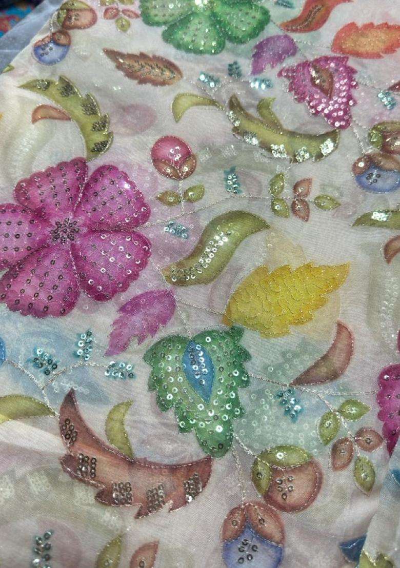 Cream Printed Poly Blend Fusion Set - Indya