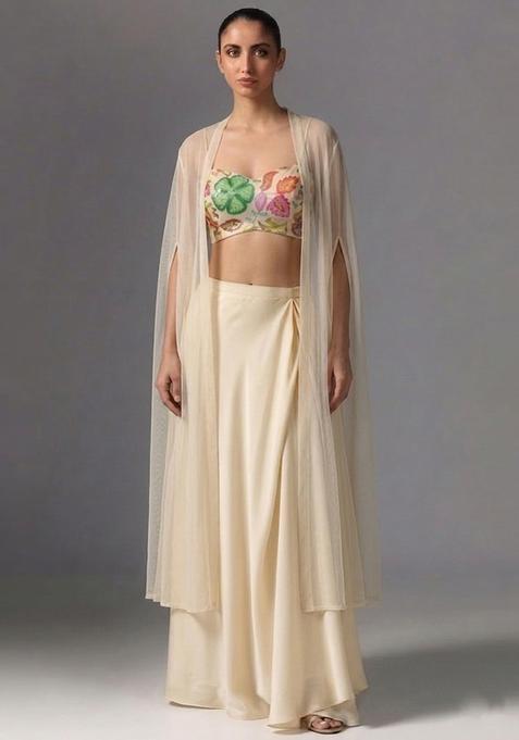 Cream Printed Poly Blend Fusion Set