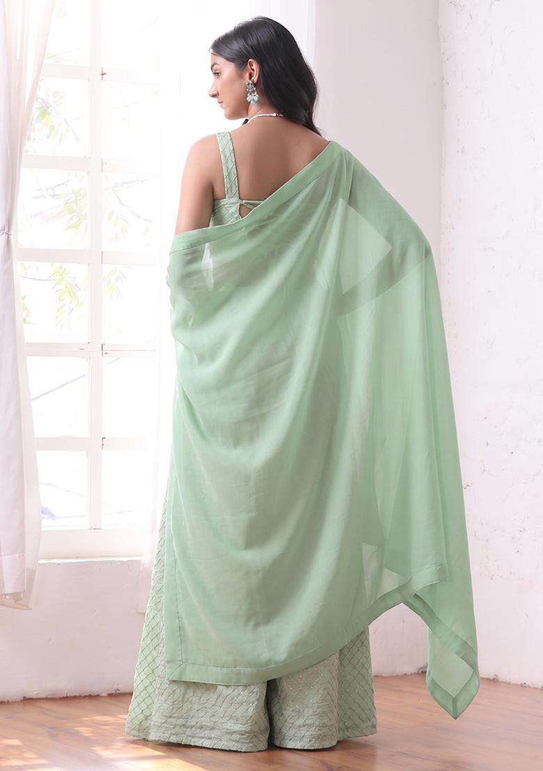 Mint Green Silk Fusion Set - Indya