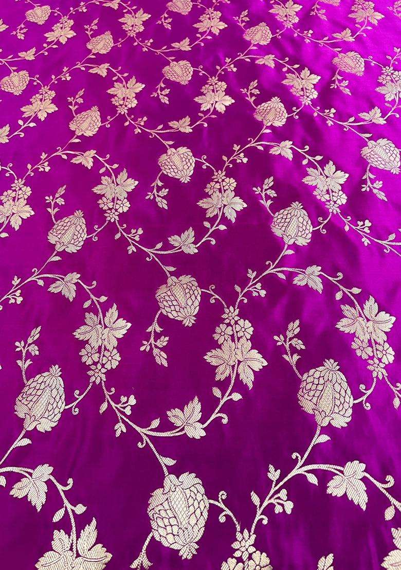 Magenta Pink Embroidered Silk Fusion Set - Indya