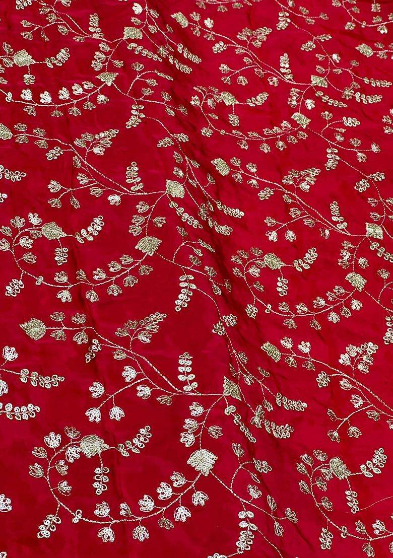 Cherry Red Embroidered Crepe Fusion Set - Indya