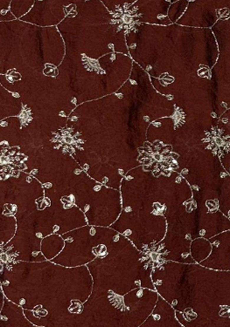 Brown Embroidered Silk Fusion Set - Indya