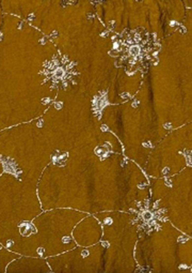 Mustard Yellow Embroidered Silk Fusion Set - Indya