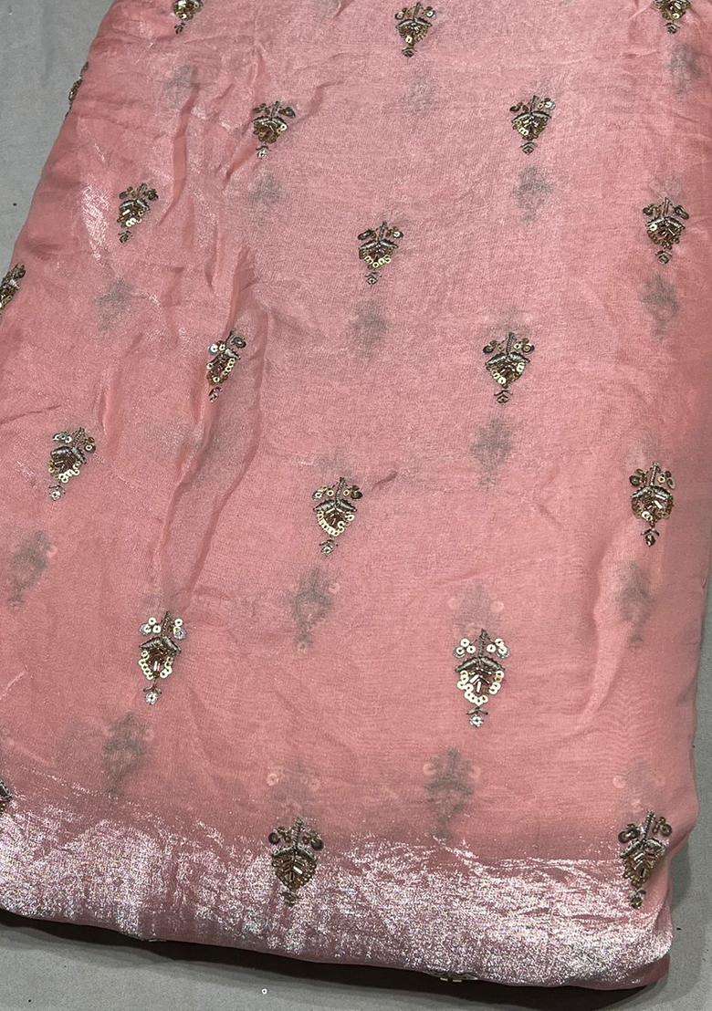 Coral Pink Embroidered Silk Fusion Set - Indya