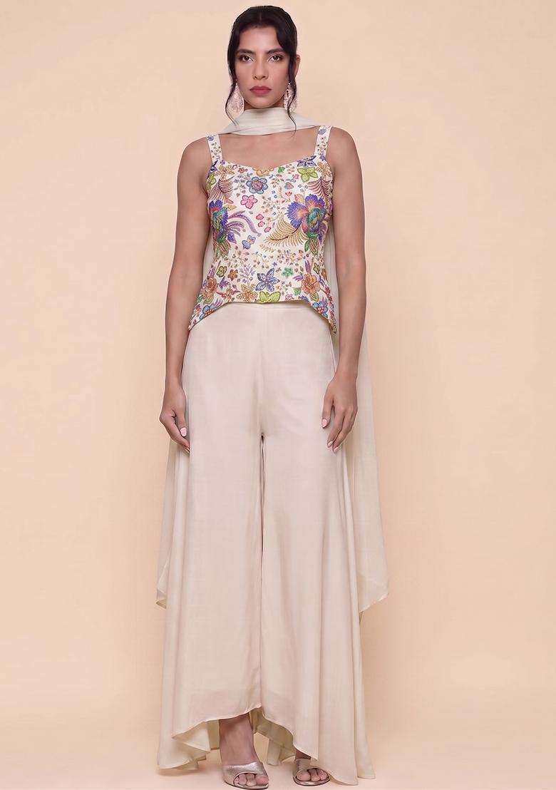 Off-White Printed Chinon Fusion Set - Indya