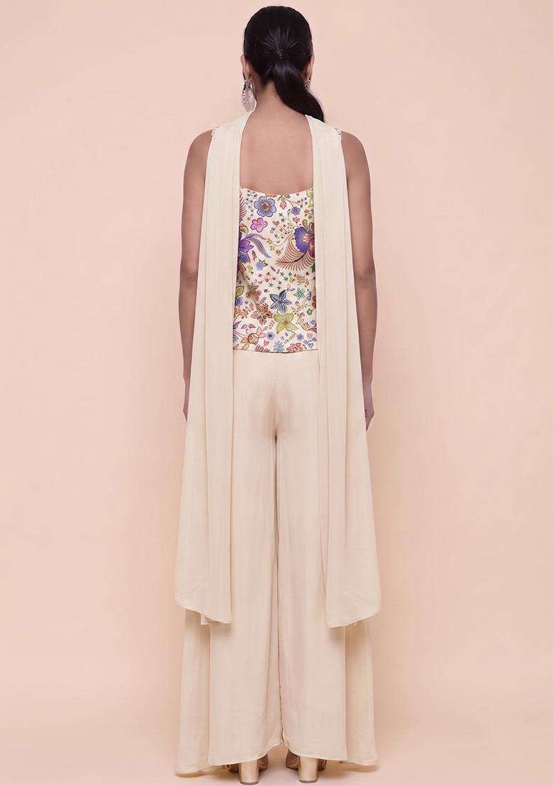 Off-White Printed Chinon Fusion Set - Indya