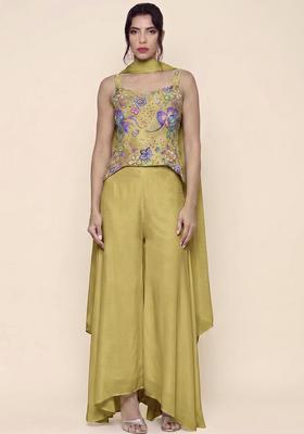 Golden Brown Printed Chinon Fusion Set