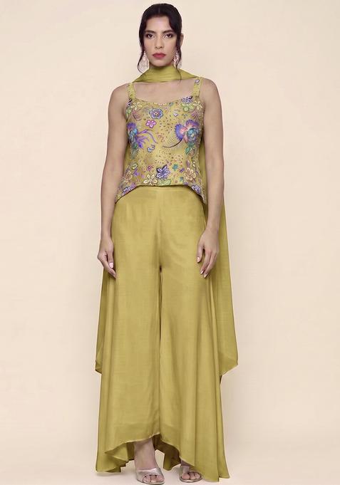 Golden Brown Printed Chinon Fusion Set