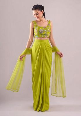 Green Printed Crepe Fusion Set