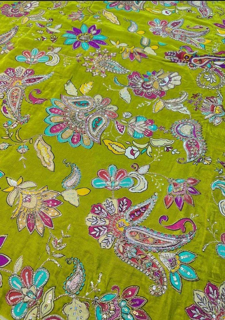 Green Printed Crepe Fusion Set - Indya