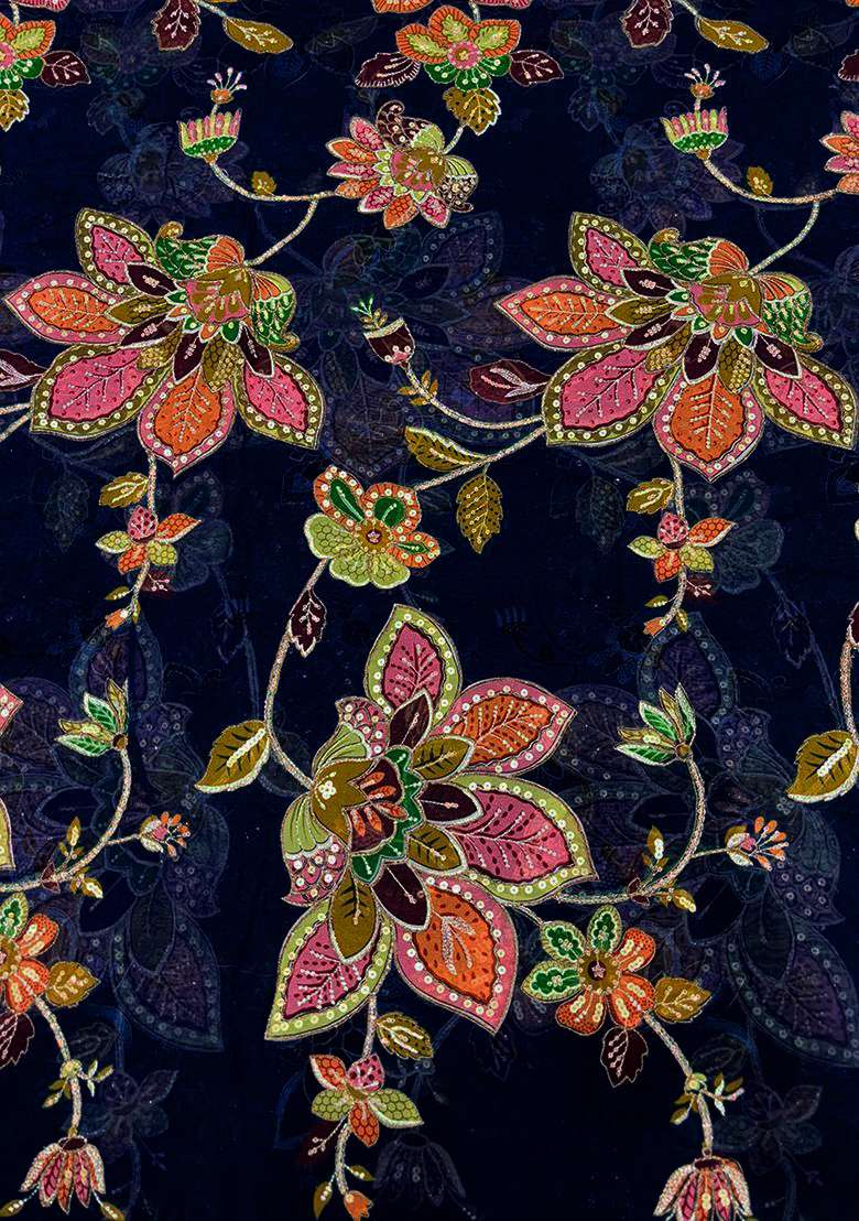 Navy Blue Printed Organza Fusion Set for Diwali and Festive Wear - Indya