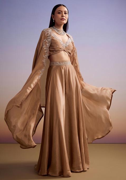 Dark Beige Embroidered Handwork Fusion Set
