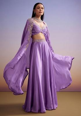 Lilac Purple Embroidered Handwork Fusion Set