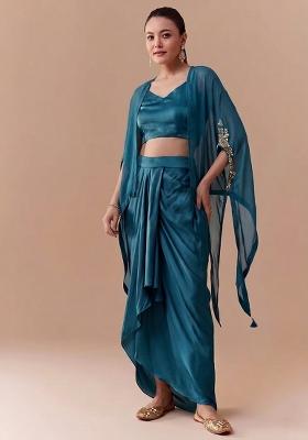 Blue Embroidered Handwork Fusion Set