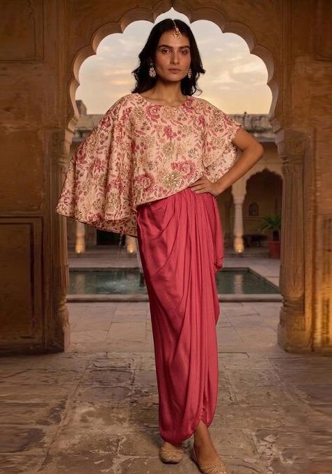 Dusty Pink Printed Chinon Fusion Set