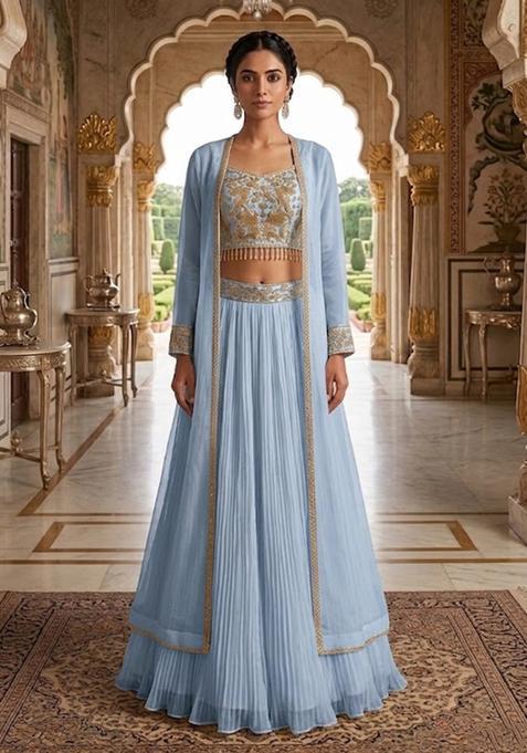 Blue Embroidered Lehenga Set