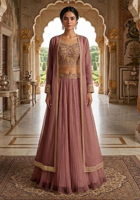 Dusty Pink Embroidered Lehenga Set