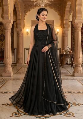 Black Embroidered Anarkali with Dupatta
