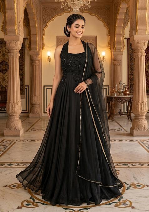 Black Embroidered Anarkali with Dupatta