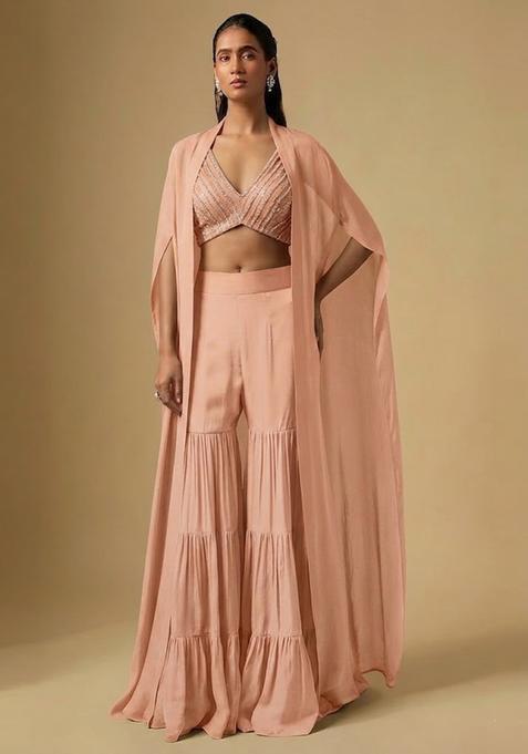 Peach Sequin Silk Fusion Set