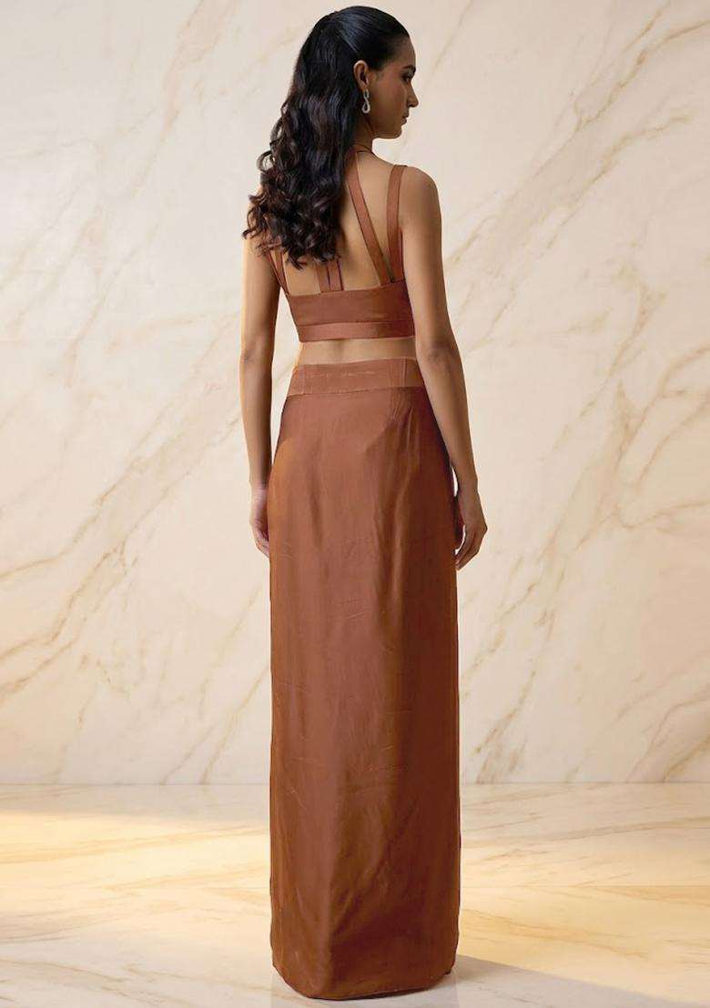Brown Embroidered Handwork Fusion Set - Indya