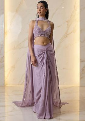 Lilac Embroidered Handwork Fusion Set