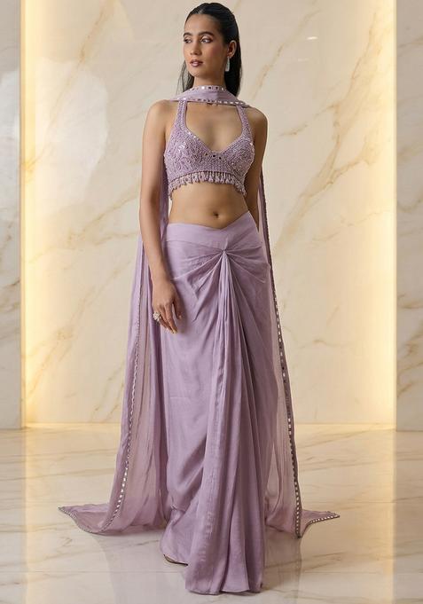Lilac Embroidered Handwork Fusion Set