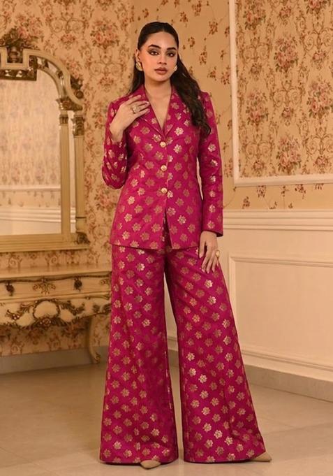 Rani Pink Zari Brocade Fusion Set
