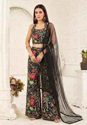 Black Printed Crepe Fusion Set