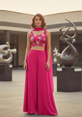 Pink Printed Organza Fusion Set